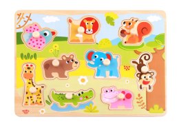 TOOKY TOY Drewniane Puzzle Montessori Zwierzęta z Pinezkami Do Dopasowania Tooky Toy