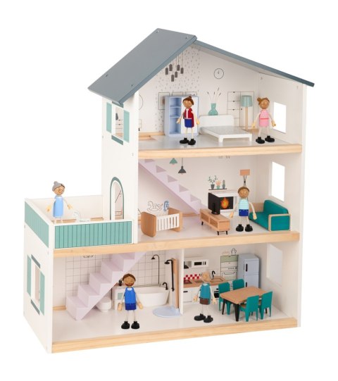 TOOKY TOY Duży Drewniany Domek dla Lalek + Figurki FSC Tooky Toy TOOKY TOY Duży Drewniany Domek dla Lalek + Figurki FSC Tooky Toy