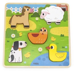 VIGA Drewniana Układanka Puzzle Zwierzątka Farma do Dopasowania Viga Toys