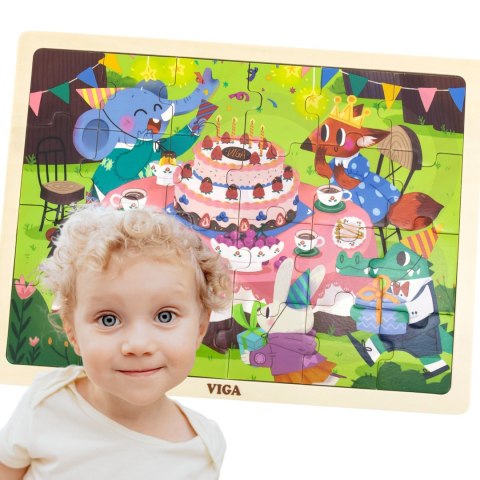 VIGA Drewniane Puzzle Układanka 24 el. Przyjęcie Urodzinowe Viga Toys