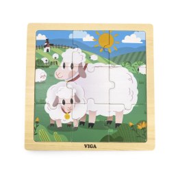 VIGA Poręczne Drewniane Puzzle Owieczki 9 elementów Viga Toys