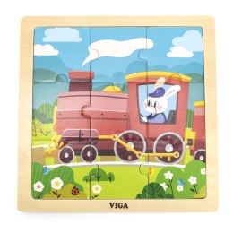 VIGA Poręczne Drewniane Puzzle Pociąg Ciuchcia 9 elementów Viga Toys