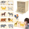 VIGA Zestaw Puzzle Drewniane 12 Układanek Zwierzątka Montessori + Stojak Viga Toys