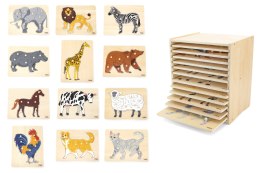 VIGA Zestaw Puzzle Drewniane 12 Układanek Zwierzątka Montessori + Stojak Viga Toys