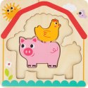 Tooky Toy Drewniane Puzzle Montessori Wielowarstwowe Tablica Zwierzątka na Farmie 7 el. Tooky Toy