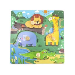 VIGA Drewniane Puzzle z Pinezkami Dzikie Zwierzęta Viga Toys