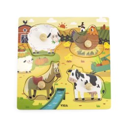 VIGA Drewniane Puzzle z Pinezkami Farma 12m+ Viga Toys