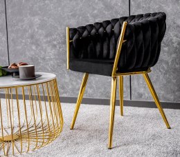 Krzesło plecione Lugano fotel TRECCIA BLACK VELVET GOLD Lugano