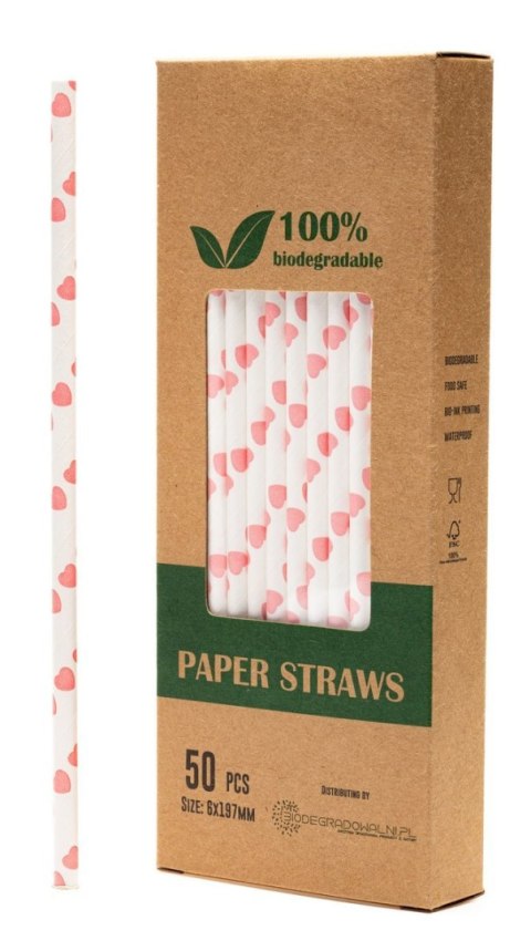 Bio Słomki Papierowe "różowe serca" 200x6 box Bio Słomki Papierowe "różowe serca" 200x6 box