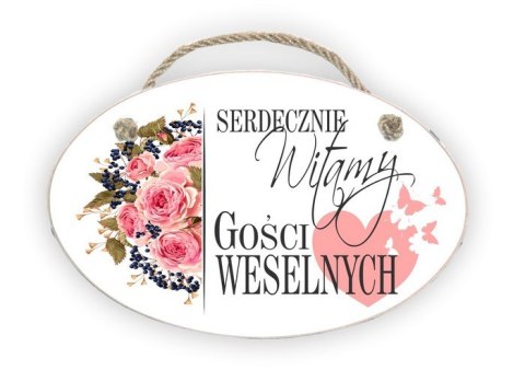 Zawieszka Elipsa 05 - Serdecznie witamy Gości Weselnych (róże) - E/05/838