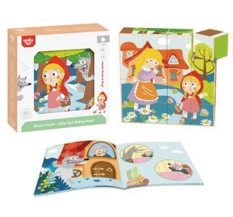 TOOKY TOY Drewniane Klocki Puzzle Układanka Montessori Czerwony Kapturek + Książeczka 17 el. Tooky Toy