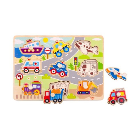 TOOKY TOY Drewniane Puzzle Montessori Transport Pojazdy z Pinezkami Do Dopasowania Tooky Toy TOOKY TOY Drewniane Puzzle Montessori Transport Pojazdy z Pinezkami Do Dopasowania Tooky Toy