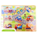TOOKY TOY Drewniane Puzzle Montessori Transport Pojazdy z Pinezkami Do Dopasowania Tooky Toy