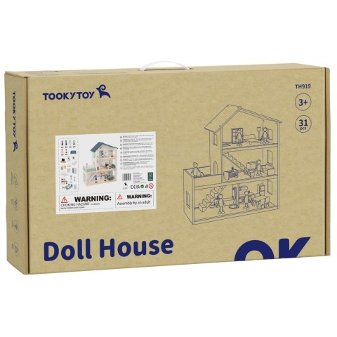 TOOKY TOY Duży Drewniany Domek dla Lalek + Figurki FSC Tooky Toy TOOKY TOY Duży Drewniany Domek dla Lalek + Figurki FSC Tooky Toy