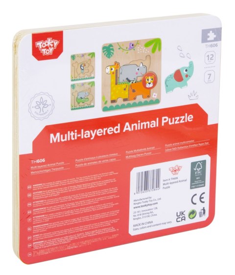 TOOKY TPY Drewniane Puzzle Montessori Wielowarstwowe Tablica Zwierzątka Leśne 7 el. Tooky Toy TOOKY TPY Drewniane Puzzle Montessori Wielowarstwowe Tablica Zwierzątka Leśne 7 el. Tooky Toy