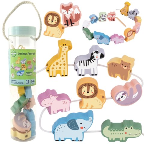 WOOPIE GREEN Drewniana Nawlekanka Klocki Przeplatanka ZOO Montessori 13 el. Woopie Let's Go Green