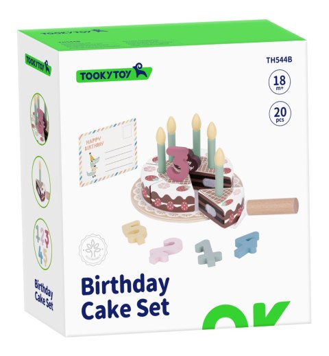 TOOKY TOY Drewniany Tort Urodzinowy ze Świeczkami Rzepy Tooky Toy TOOKY TOY Drewniany Tort Urodzinowy ze Świeczkami Rzepy Tooky Toy