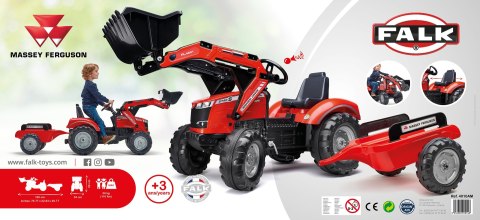 FALK Traktor Massey Ferguson Czerwony na Pedały z Przyczepką od 3 Lat FALK FALK Traktor Massey Ferguson Czerwony na Pedały z Przyczepką od 3 Lat FALK