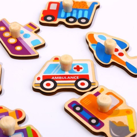 TOOKY TOY Drewniane Puzzle Montessori Transport Pojazdy z Pinezkami Do Dopasowania Tooky Toy TOOKY TOY Drewniane Puzzle Montessori Transport Pojazdy z Pinezkami Do Dopasowania Tooky Toy