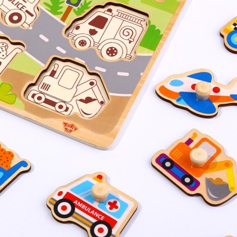 TOOKY TOY Drewniane Puzzle Montessori Transport Pojazdy z Pinezkami Do Dopasowania Tooky Toy TOOKY TOY Drewniane Puzzle Montessori Transport Pojazdy z Pinezkami Do Dopasowania Tooky Toy