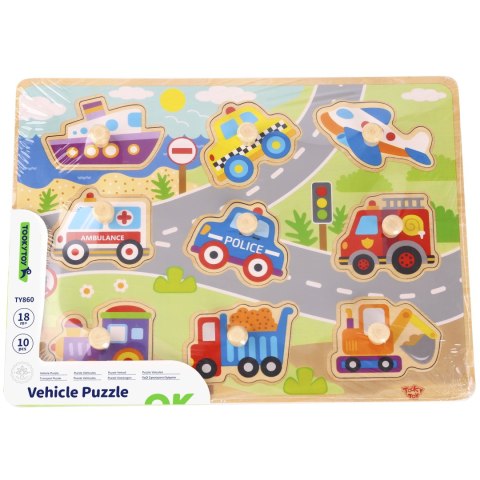 TOOKY TOY Drewniane Puzzle Montessori Transport Pojazdy z Pinezkami Do Dopasowania Tooky Toy TOOKY TOY Drewniane Puzzle Montessori Transport Pojazdy z Pinezkami Do Dopasowania Tooky Toy
