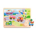 TOOKY TOY Drewniane Puzzle Montessori Dźwiękowe Układanka Pojazdy do Dopasowania Tooky Toy