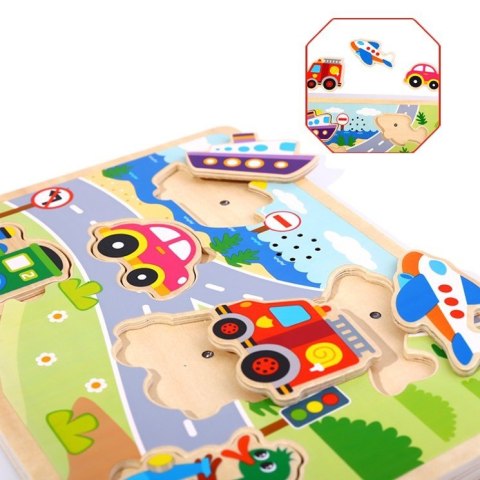 TOOKY TOY Drewniane Puzzle Montessori Dźwiękowe Układanka Pojazdy do Dopasowania Tooky Toy TOOKY TOY Drewniane Puzzle Montessori Dźwiękowe Układanka Pojazdy do Dopasowania Tooky Toy