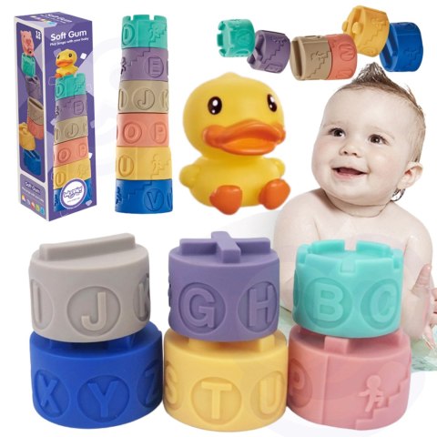 WOOPIE BABY Klocki Sensoryczne Układanka Piramida do Ściskania Wody Dźwięk Nauka Alfabetu Kaczuszka 7 el. Woopie Baby WOOPIE BABY Klocki Sensoryczne Układanka Piramida do Ściskania Wody Dźwięk Nauka Alfabetu Kaczuszka 7 el. Woopie Baby