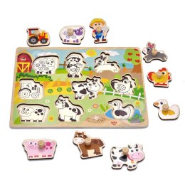 WOOPIE GREEN Drewniane Puzzle Montessori Farma z Pinezkami Do Dopasowania Woopie Let's Go Green