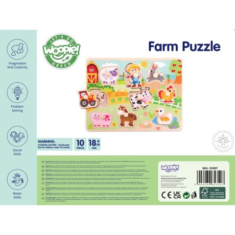 WOOPIE GREEN Drewniane Puzzle Montessori Farma z Pinezkami Do Dopasowania Woopie Let's Go Green WOOPIE GREEN Drewniane Puzzle Montessori Farma z Pinezkami Do Dopasowania Woopie Let's Go Green