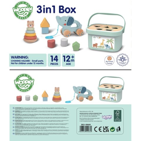 WOOPIE GREEN Pudełko Sorter Box 3w1 Klocki Piramidka Słonik FSC Woopie Let's Go Green WOOPIE GREEN Pudełko Sorter Box 3w1 Klocki Piramidka Słonik FSC Woopie Let's Go Green