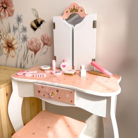 TOOKY TOY Drewniana Toaletka z Krzesełkiem Składane Lusterko Akcesoria 15 el. Tooky Toy TOOKY TOY Drewniana Toaletka z Krzesełkiem Składane Lusterko Akcesoria 15 el. Tooky Toy