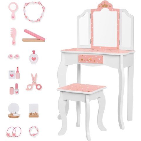TOOKY TOY Drewniana Toaletka z Krzesełkiem Składane Lusterko Akcesoria 15 el. Tooky Toy TOOKY TOY Drewniana Toaletka z Krzesełkiem Składane Lusterko Akcesoria 15 el. Tooky Toy