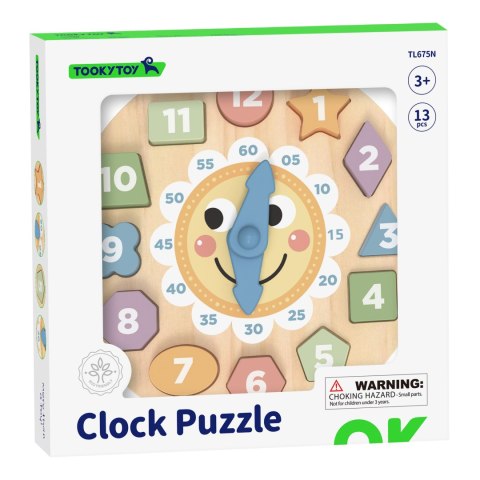 TOOKY TOY Zegar Drewniana Zabawka Edukacyjna Nauka Czasu Kształtów Tooky Toy TOOKY TOY Zegar Drewniana Zabawka Edukacyjna Nauka Czasu Kształtów Tooky Toy