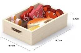 VIGA Drewniany Zestaw Artykułów Spożywczych w Skrzynkach Śniadanie Ryby Mięso Nabiał Viga Toys