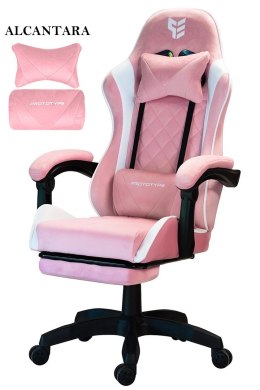 Fotel obrotowy gamingowy XL POKER PRO PINK + WHITE ALCANTARA Prototype