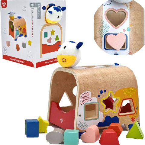 TOOKY TOY Drewniany Sorter Kształtów Krówka Klocki Kształty 6 el. Tooky Toy