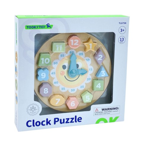 TOOKY TOY Zegar Drewniana Zabawka Edukacyjna Nauka Czasu Kształtów Tooky Toy TOOKY TOY Zegar Drewniana Zabawka Edukacyjna Nauka Czasu Kształtów Tooky Toy