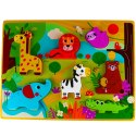 Tooky Toy Drewniane Puzzle Montessori Zwierzątka ZOO Safari Dopasuj Kształty Tooky Toy