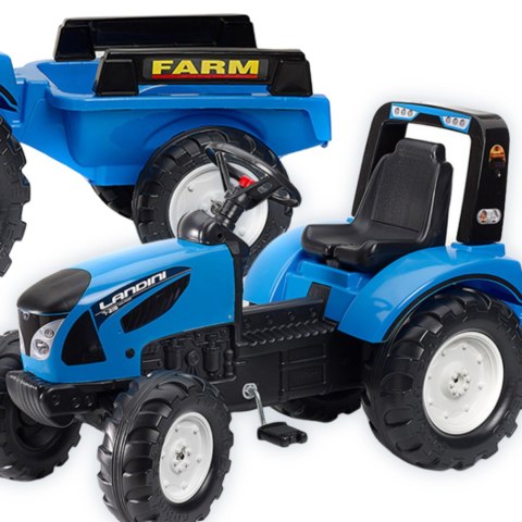 FALK Traktor Landini Niebieski na Pedały z Przyczepką od 3 Lat FALK