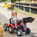 FALK Traktor Valtra Bordowy na Pedały z Przyczepką i Łyżką od 3 Lat FALK